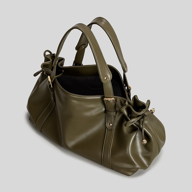 Womens Retro Pleated Leather Tote Bag