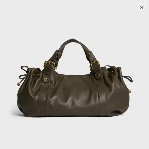 Womens Retro Pleated Leather Tote Bag