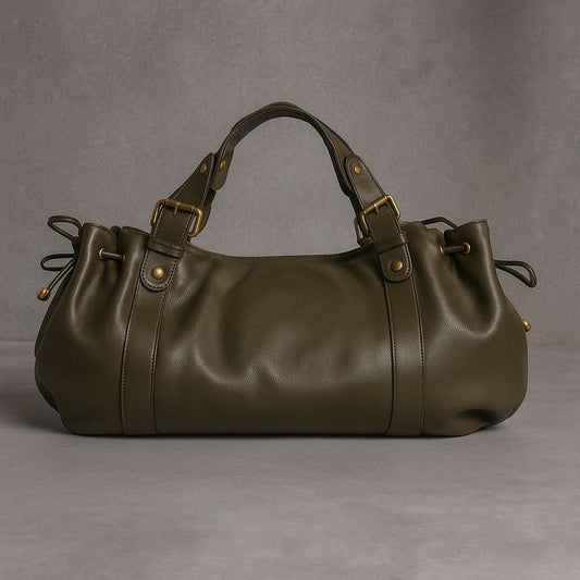 Womens Retro Pleated Leather Tote Bag