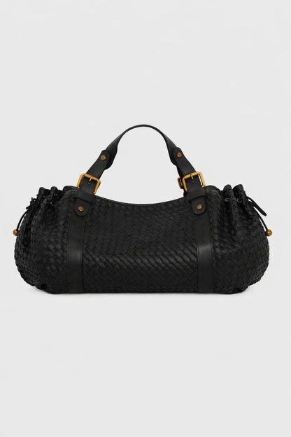 Womens Retro Pleated Leather Tote Bag