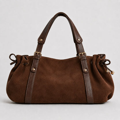 Womens Retro Pleated Leather Tote Bag