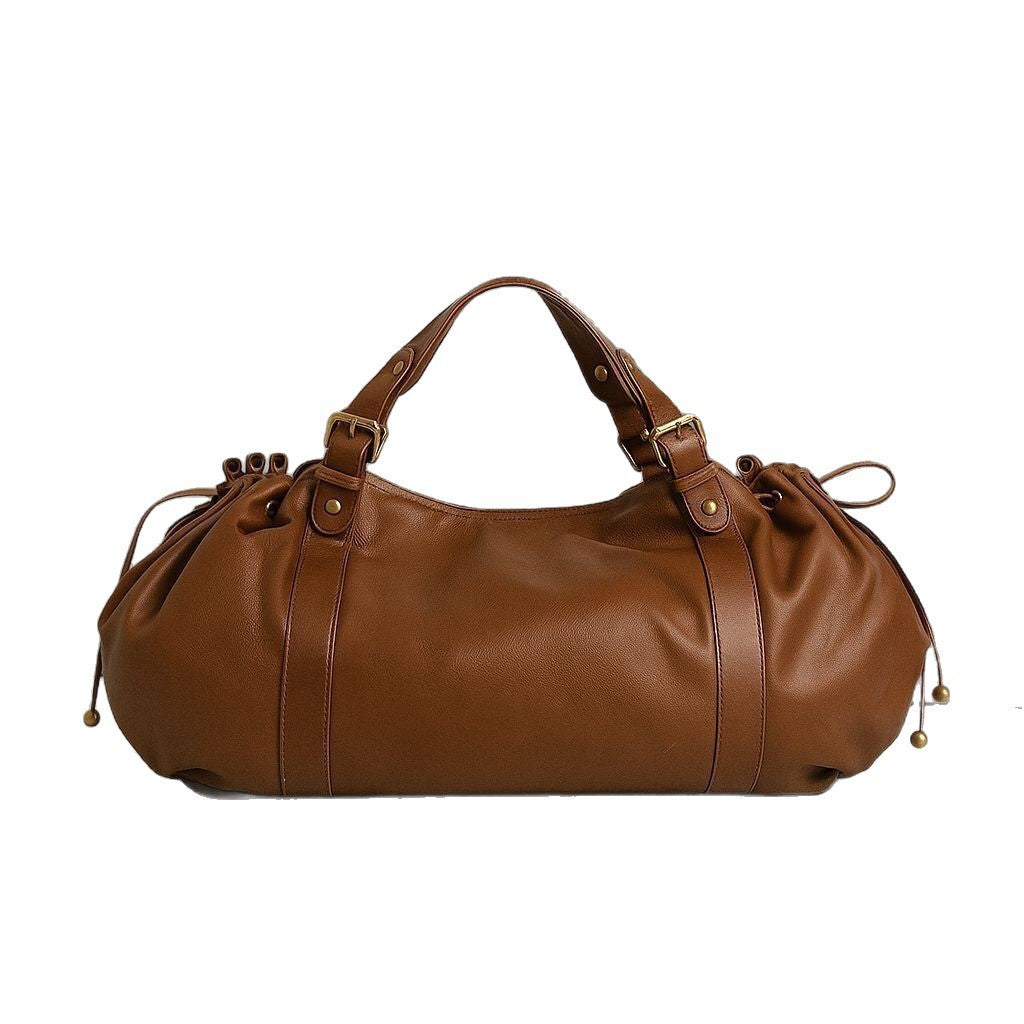 Womens Retro Pleated Leather Tote Bag