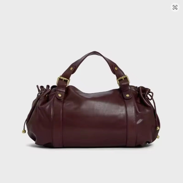 Womens Retro Pleated Leather Tote Bag